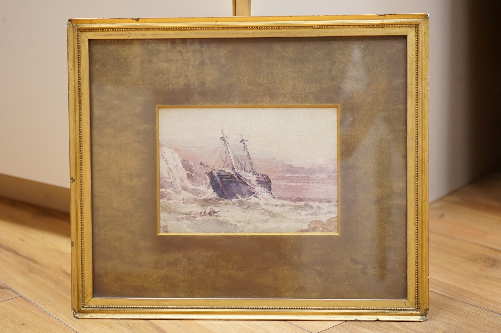 William Cook of Plymouth (1840-1897), Ship on the rocks, monogrammed, watercolour, 12 x 17cm